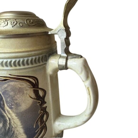 Vintage Gerz German Beer Stein With Wolf Design & Pewter Lid - Picture 3 of 6